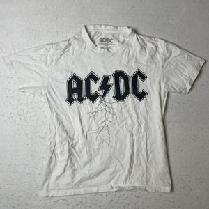 AC/DC White Short Sleeve Band Tee with Black Logo